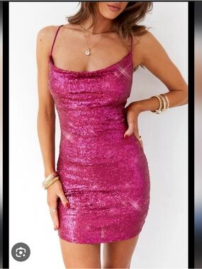 Hello Molly NWT Pink Sequin Bond Girl Mini Dress
